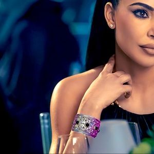 Slip-on Silver tone Wide Cuff Bangle Bracelet. 7.0” Adjustable